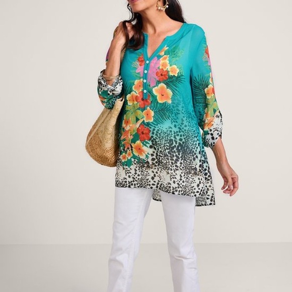 Soft Surroundings Tropical Top Size MP - Picture 7 of 9